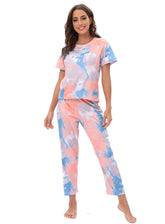 Home Wear Pyjamas Zweiteiliges Set Kurzarm Hosenanzug Leopardenmuster Batik